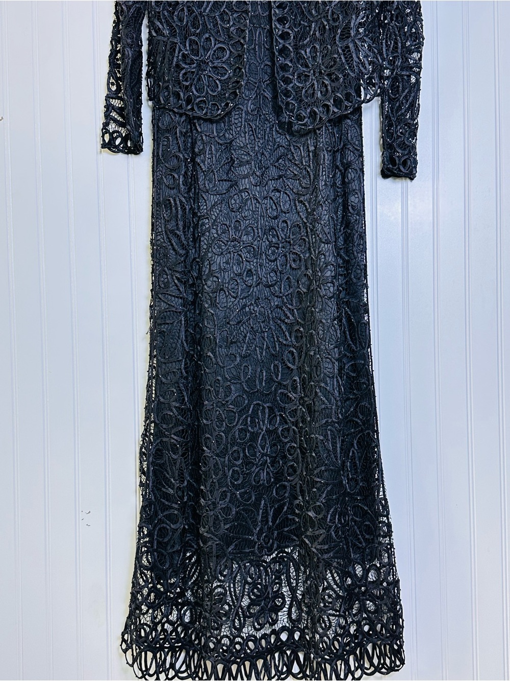 Soulmates Handcrafted Embroidered Beaded Silk Lace Evening Dress Jacket Set Sz L - Picture 4 of 16